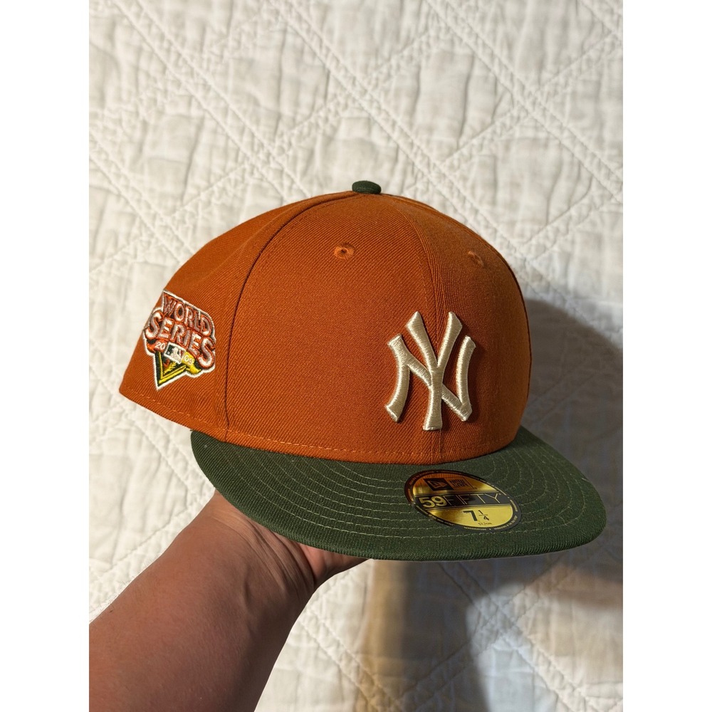 New Era 59FIFTY NY Yankees Fitted Hat Mens 7 1/4 Orange Green 2009 World Series
